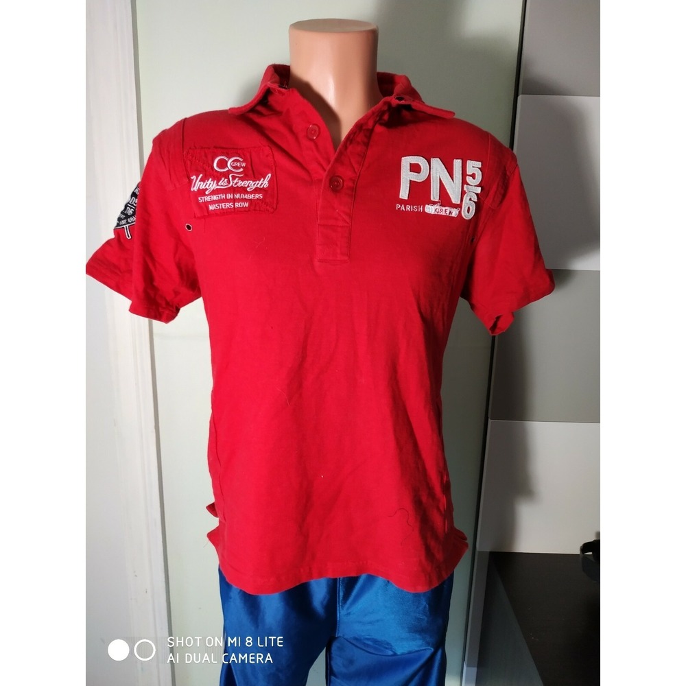 PARISH NATION Navy  Red  Big Logo S/S POLO SHIRT SZ‎ M@11